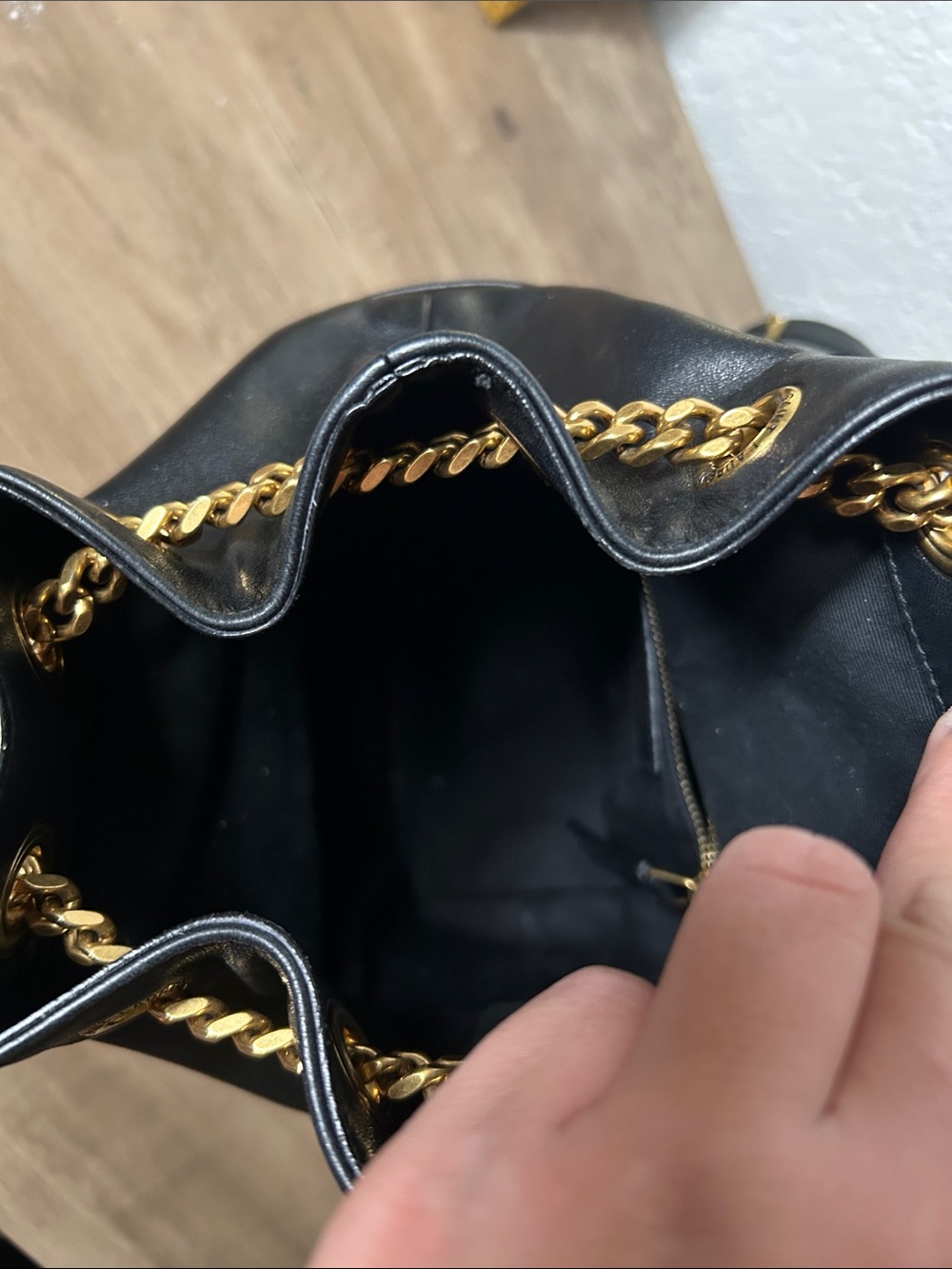 Saint Laurent Black Leather Drawstring Backpack with Gold Hardware - Picture 4 of 11